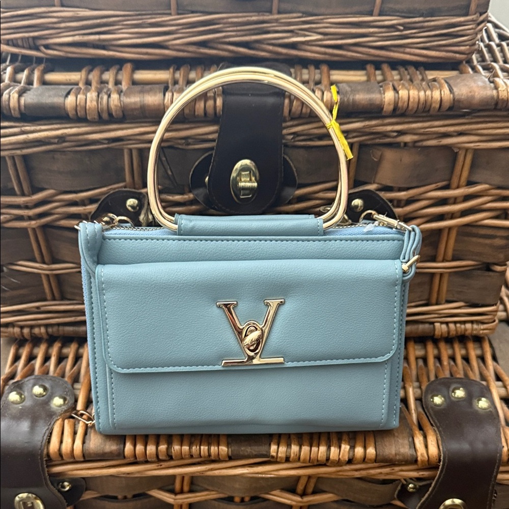 Light Blue Mini Bag with Gold Accents